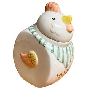 Vintage Ceramic Chicken Hen Cookie Jar with Scarf Farmhouse Kitchen Decor